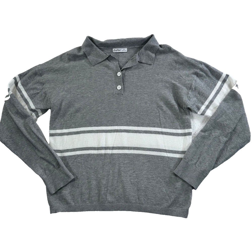 Aster Polo Sweater Women's Size 3X Gray White Striped Collared Long Sleeve